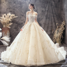 2019 Luxury Wedding Ball Gown Dress with Long Tail Fairy Princess Dresses Off-shoulder Big Bow Bridal Wedding Dresses